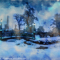 Buy canvas prints of Painting of winter night in city park by Maria Vonotna