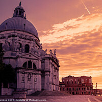 Buy canvas prints of Sunset over Basilica di Santa Maria della Salute in Venice, Ital by Maria Vonotna