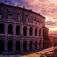 Buy canvas prints of Sunset over Rome Colosseum in Rome by Maria Vonotna