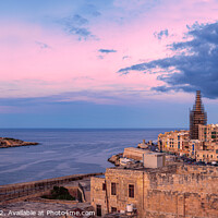 Buy canvas prints of Panoramic view of sunset over Valletta by Maria Vonotna