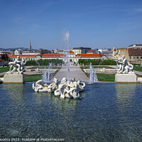 Buy canvas prints of Fountain with sculpture in Belvedere gardens in Vienna by Maria Vonotna