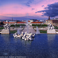 Buy canvas prints of Sunset over fountain in Vienna by Maria Vonotna