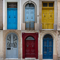 Buy canvas prints of Set of colorful front doors in Malta by Maria Vonotna
