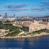 Buy canvas prints of View of Fort Manoel and Sliema from Valletta, Malta by Maria Vonotna