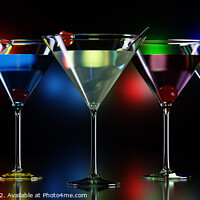 Buy canvas prints of Colorful cocktails in martini glasses on night club counter by Maria Vonotna