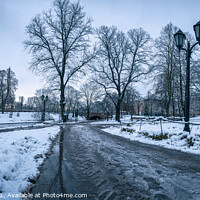 Buy canvas prints of Covered in snow city park in winter in Riga, Latvia by Maria Vonotna