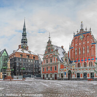 Buy canvas prints of Town Hall square with House of the Blackheads and Christmas tree by Maria Vonotna