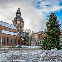 Buy canvas prints of Dome cathedral on Dome square with decorated Christmas tree in Riga, Latvia by Maria Vonotna