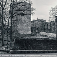 Buy canvas prints of Black and white photo of old medieval Cesis Castle castle by Maria Vonotna