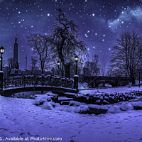 Buy canvas prints of Winter night with starry sky and full moon in snow by Maria Vonotna