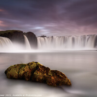 Buy canvas prints of Goðafoss waterfall moss rock by Tony Prower