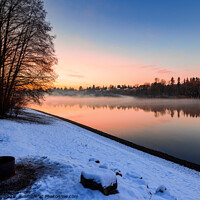 Buy canvas prints of Stunning winter sunset fog hovers over river	 by eacmich 