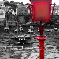 Buy canvas prints of Red light Newlyn Harbour Cornwall by Sandra Day