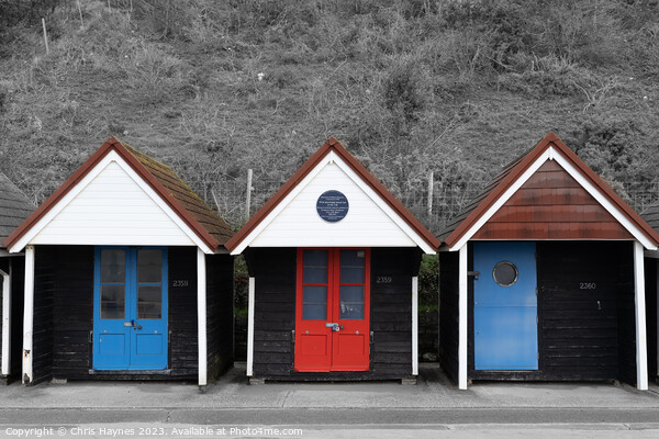 Beach Huts below the cliff Picture Board by Chris Haynes