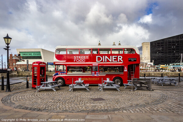 Liverpool Red Bus Diner Picture Board by Philip Brookes