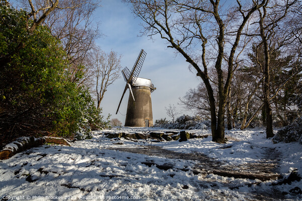 Bidston Windmill in the Snow Picture Board by Philip Brookes