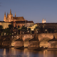 Buy canvas prints of Prague Cityscape at Night with Saint Vitus Cathedral and Charles Bridge by Dietmar Rauscher