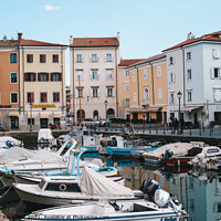 Buy canvas prints of Old Harbour of Muggia, Italy with Boats by Dietmar Rauscher