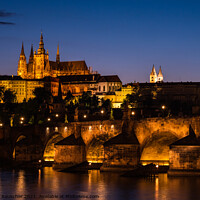 Buy canvas prints of Prague Cityscape at Night with Saint Vitus Cathedral and Charles by Dietmar Rauscher