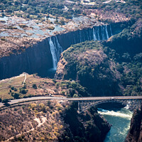 Buy canvas prints of Victoria Falls Aerial with Bridge over the Zambezi River by Dietmar Rauscher