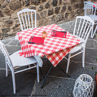 Buy canvas prints of Set Table on a Street in Montalcino, Tuscany by Dietmar Rauscher