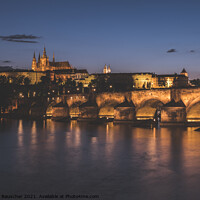 Buy canvas prints of Prague Cityscape at Night with Saint Vitus Cathedral and Charles by Dietmar Rauscher