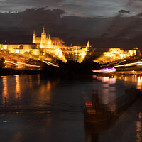 Buy canvas prints of Blurred Cityscape of Prague with River Vltava at Night by Dietmar Rauscher