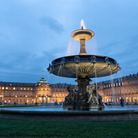 Buy canvas prints of Illuminated Fountain at the New Palace, Neues Schloss, in Stuttg by Dietmar Rauscher