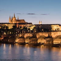 Buy canvas prints of Charles Bridge in Prague at Night and  St Vitus Cathedral by Dietmar Rauscher