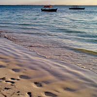 Buy canvas prints of Beach with  a Small Fishing Boat at Michamvi Beach, Zanzibar by Dietmar Rauscher