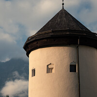Buy canvas prints of Goldegg Castle Detail of Round Tower in Pongau, Salzburg, Austri by Dietmar Rauscher