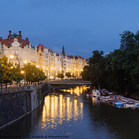 Buy canvas prints of Masaryk Embankment and Slavonic Island in Prague at Night by Dietmar Rauscher