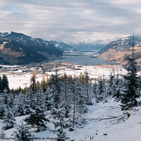 Buy canvas prints of Zell am See with Zeller See Lake in Winter with Snow by Dietmar Rauscher