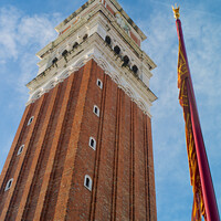 Buy canvas prints of The Belltower of Saint Mark's and Venetian Flag by Dietmar Rauscher
