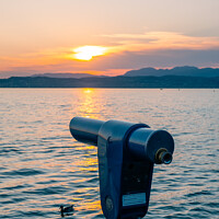 Buy canvas prints of Lak Garda Sunset with Telescope in Sirmione by Dietmar Rauscher