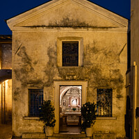Buy canvas prints of Sant’Anna della Rocca church in Sirmione at Night by Dietmar Rauscher