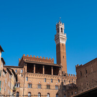Buy canvas prints of Torre del Mangia and Loggia of the Palazzo Pubblico in Siena by Dietmar Rauscher