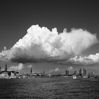 Buy canvas prints of Hamburg Black andWhite Cityscape with Elbe River by Dietmar Rauscher