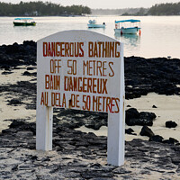 Buy canvas prints of Dangerous Bathing Sign at Blue Bay, Mauritius by Dietmar Rauscher