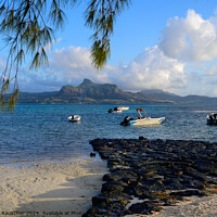 Buy canvas prints of Preskil Island Beach near Mahebourg, Mauritius with Boats by Dietmar Rauscher