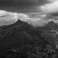 Buy canvas prints of Mauritius Aerial Le Pouce Mountain Peak Black and White Landscap by Dietmar Rauscher