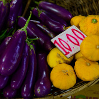 Buy canvas prints of Aubergine Vegetables at the Central Market in Port Louis, Maurit by Dietmar Rauscher