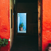Buy canvas prints of Door with Orange Walls in Santa Catalina Monastery, Arequipa, Peru by Dietmar Rauscher