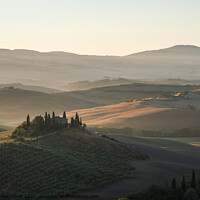 Buy canvas prints of Podere Belvedere Villa in Val d'Orcia Region in Tuscany, Italy at Sunrise by Dietmar Rauscher