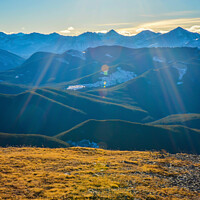 Buy canvas prints of Alberta Mountain Landscape with Lens Flare by Shawna and Damien Richard