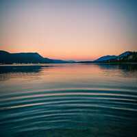 Buy canvas prints of Lake Sunset Mountains by Shawna and Damien Richard