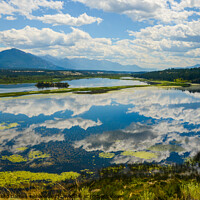 Buy canvas prints of Reflection Wetlands Mountain Landscape by Shawna and Damien Richard