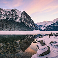 Buy canvas prints of Lake Louise at Sunset in Winter, Banff National Park, Alberta, C by Shawna and Damien Richard