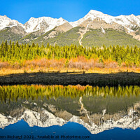 Buy canvas prints of Mitchell Mountain Range reflected in Dog Lake Kootenay National  by Shawna and Damien Richard