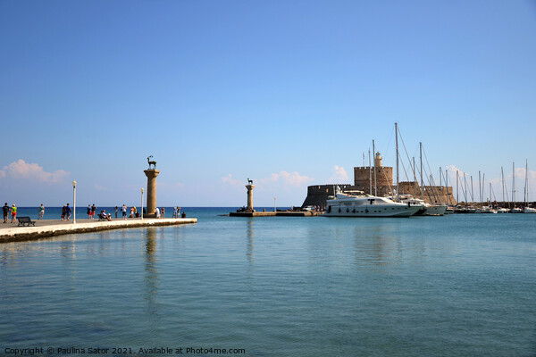 Mandraki Harbour, Rhodes Picture Board by Paulina Sator